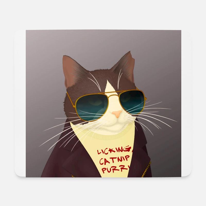 Lucifur Lickster - Lustiges Gen x Rockkatzen-Porträt - Mousepad (Querformat) - Weiß