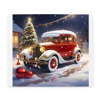 Voitures anciennes à Noël - Tapis de souris (format paysage) - blanc - Devant
