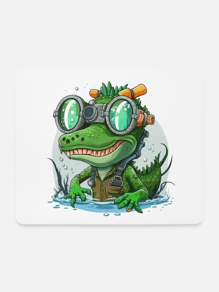 Krokodil und Schnorchel - Mousepad (Querformat) - Weiß
