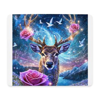 03 Magischer Hirsch Hirschkopf Rosen Blumen Berge - Mousepad (Querformat) - Weiß - Vorne