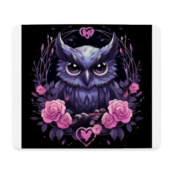 Hibou et roses - Tapis de souris (format paysage) - blanc - Devant