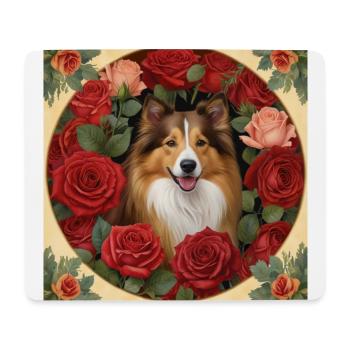 Collie und rote Rosen - Mousepad (Querformat) - Weiß - Vorne