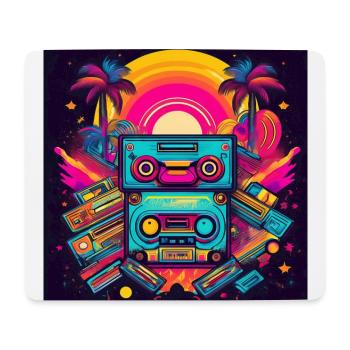 Retro Cassette Tapes Neon Sunset Art - Mouse Pad (horizontal) - white - Front