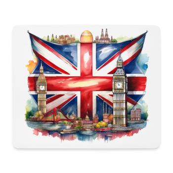 Watercolour Union Jack with British Landmarks - Mouse Pad (horizontal) - white - Front