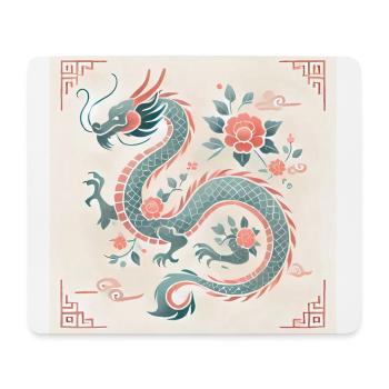 Elegant Floral Chinese Dragon Design - Mouse Pad (horizontal) - white - Front