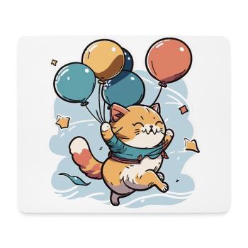 Flying Feline Adventures : un chat joueur avec Ballo - Tapis de souris (format paysage) - blanc - Devant