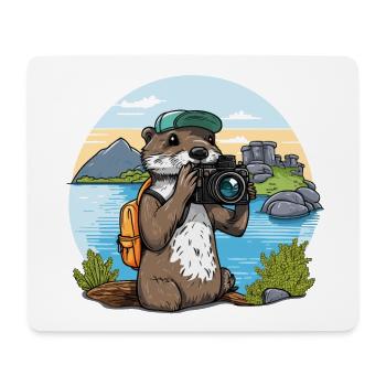 Verspielte Linse: Cartoon Otter mit Kamera - Mousepad (Querformat) - Weiß - Vorne