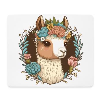 A Lamas Floral Elegance : Illustration mignonne avec F - Tapis de souris (format paysage) - blanc - Devant