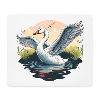 Élégance tranquille : un cygne blanc majestueux glisse - Tapis de souris (format paysage) - blanc - Devant