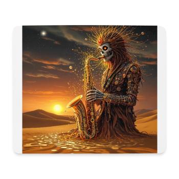 Mystisches Skelett spielt Saxophon in der Wüste - Mousepad (Querformat) - Weiß - Vorne