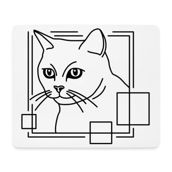 Katze in geometrischer Form - Line-Art-Design - Mousepad (Querformat) - Weiß - Vorne