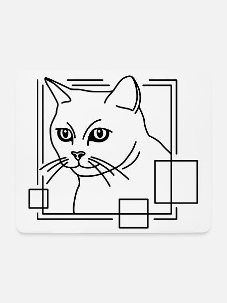 Katze in geometrischer Form - Line-Art-Design - Mousepad (Querformat) - Weiß