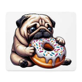 Süßer Mops mit Donut Cartoon lustig Naschen - Mousepad (Querformat) - Weiß - Vorne