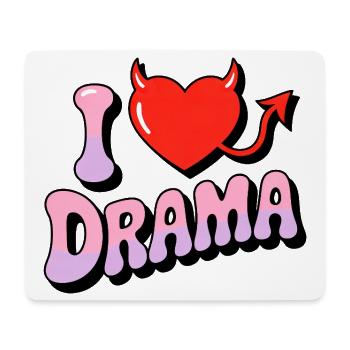 I Love Drama. Funny Devil Heart Vintage 70s Style - Mouse Pad (horizontal) - white - Front