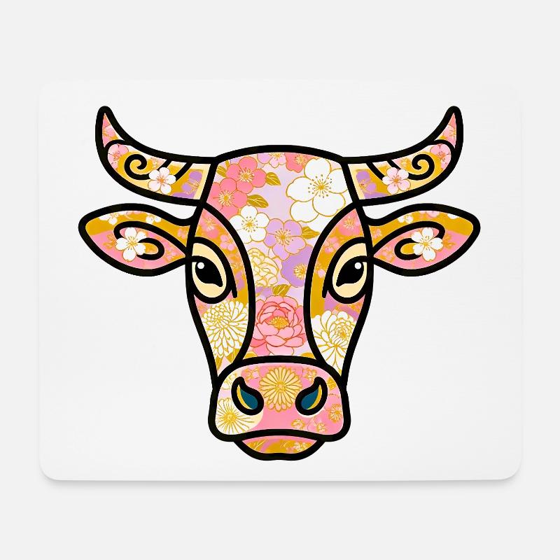 Böhmische pastellfarbene Blumenkuh - Mousepad (Querformat) - Weiß