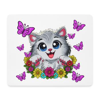 Cat kiss in a floral wreath - Mouse Pad (horizontal) - white - Front