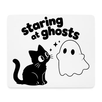 Cute Cat Meets Ghost | Minimal Halloween Motif - Mouse Pad (horizontal) - white - Front