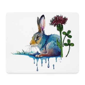 bunter Hase mit Klee - Mousepad (Querformat) - Weiß - Vorne