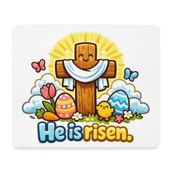 Kawaii Kruzifix He is Risen Ostern Jesus - Mousepad (Querformat) - Weiß - Vorne