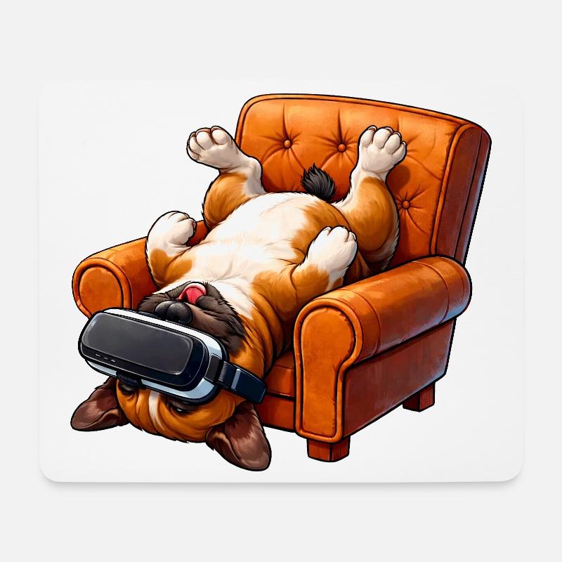Gamer Hund mit VR Brille - Mousepad (Querformat) - Weiß