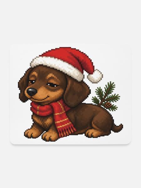 Dackel Weihnachtshut Weihnachts-Pixelkunst - Mousepad (Querformat) - Weiß