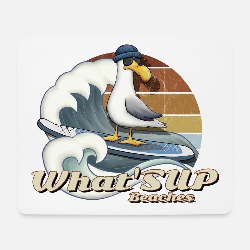 WHAT SUP Beaches Stand Up Paddel Surfer Möwe - Mousepad (Querformat) - Weiß