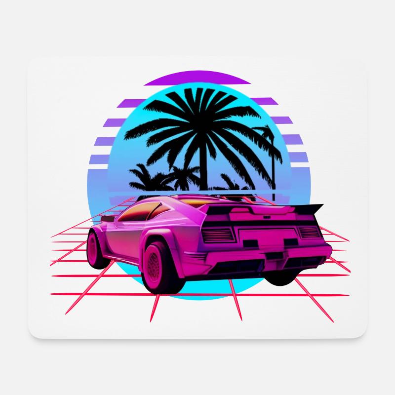 Retro Wave Sport Auto Vaporwave Sunset - Mousepad (Querformat) - Weiß
