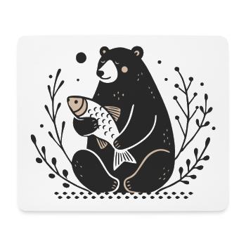 Ein sitzenden Bär,der einen Fisch hält - Mousepad (Querformat) - Weiß - Vorne