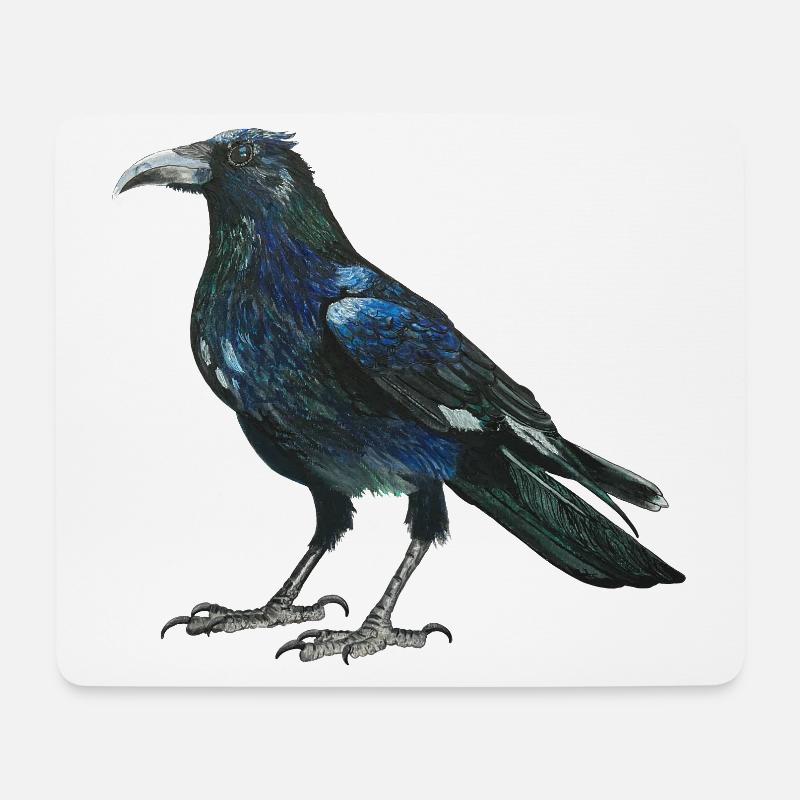 Rabe Krähe mit leicht bläulich grünen Federn - Mousepad (Querformat) - Weiß