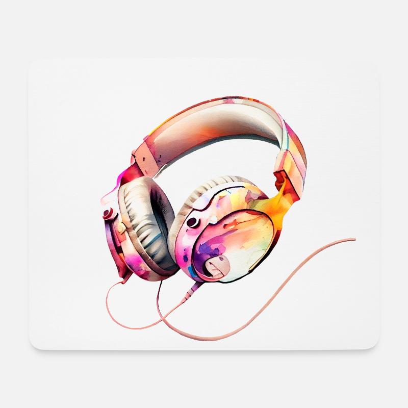 Mädchenaquarell von rosa Musikkopfhörern - Mousepad (Querformat) - Weiß
