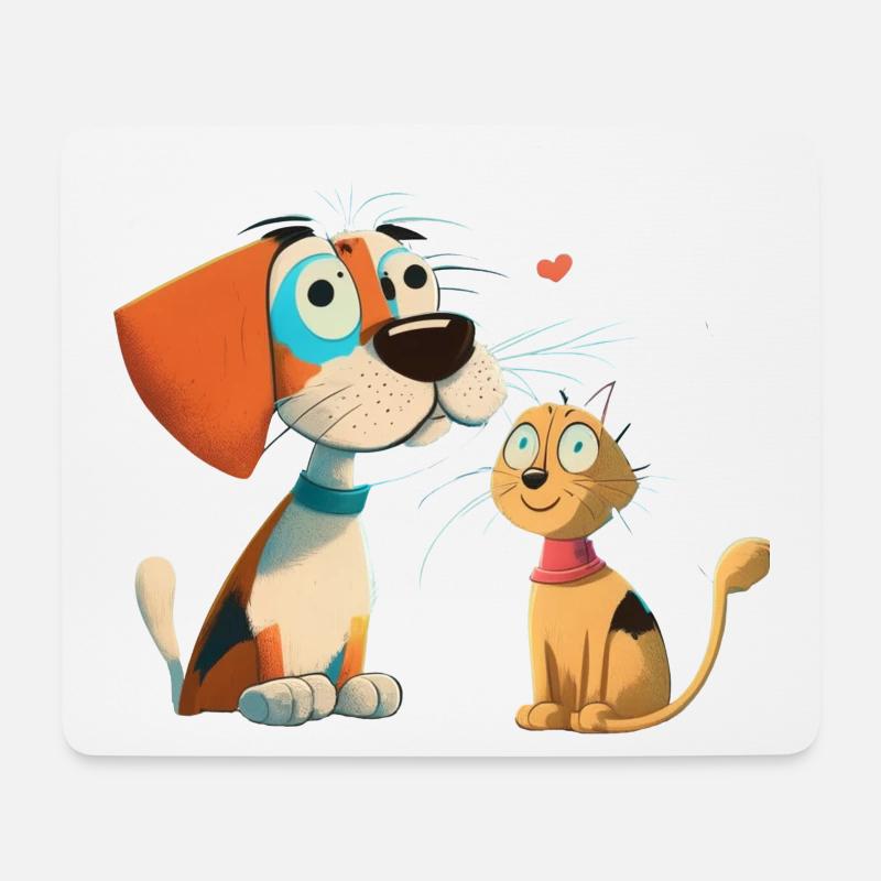 Romantischer Blick eines Hundes und einer Katze - Mousepad (Querformat) - Weiß
