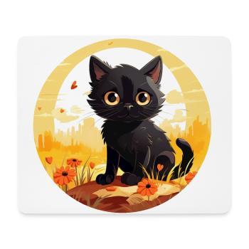 Mignon petit chat noir en vacances d’été - Tapis de souris (format paysage) - blanc - Devant