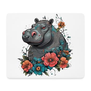 Hippo / Nilpferd / Tier / Zoo / Wild / Afrika - Mousepad (Querformat) - Weiß - Vorne