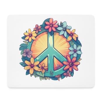 Groovy Retro Peace Zeichen mit Pastell Blumen - Mousepad (Querformat) - Weiß - Vorne