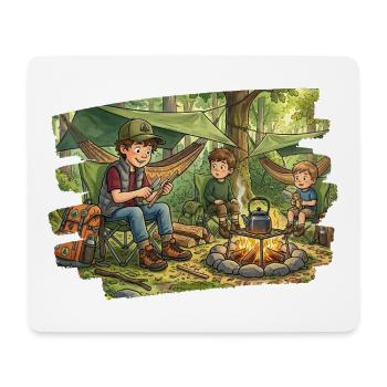 Papa mit 2 Söhnen am Lagerfeuer - Mousepad (Querformat) - Weiß - Vorne