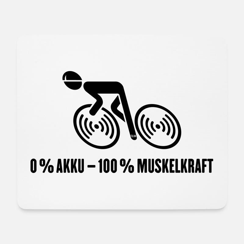 0 % Akku – 100 % Muskelkraft (Fahrrad / Black) - Mousepad (Querformat) - Weiß