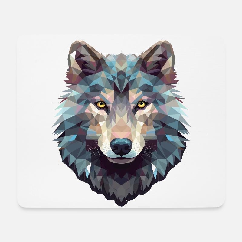 Geometrischer Wolfskopf - Mousepad (Querformat) - Weiß