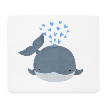 Blauwal, der einen Strom von Herzen schiesst - Mousepad (Querformat) - Weiß - Vorne