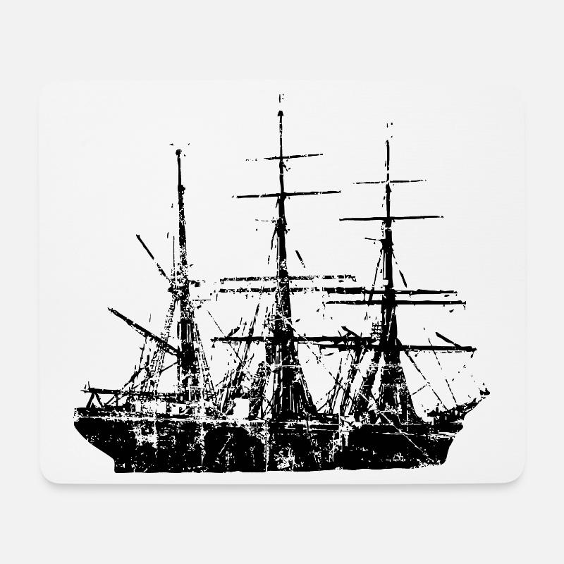 Segelschiff Segel Design (Vintage Schwarz) - Mousepad (Querformat) - Weiß
