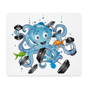 Bodybuilder Oktopus mit Hanteln beim Training - Mousepad (Querformat) - Weiß - Vorne