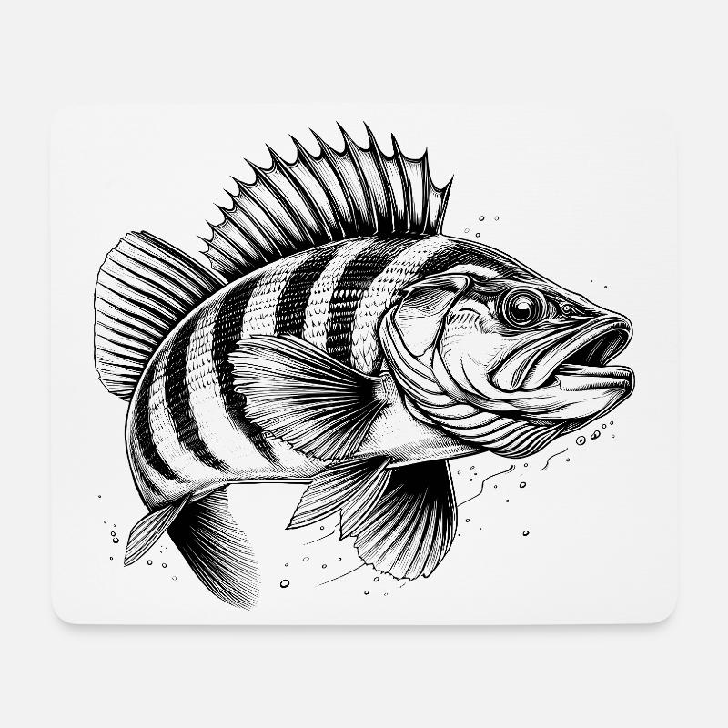 Flussbarsch - Mousepad (Querformat) - Weiß