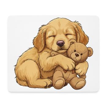 Chiot Golden Retriever avec ours en peluche - Tapis de souris (format paysage) - blanc - Devant
