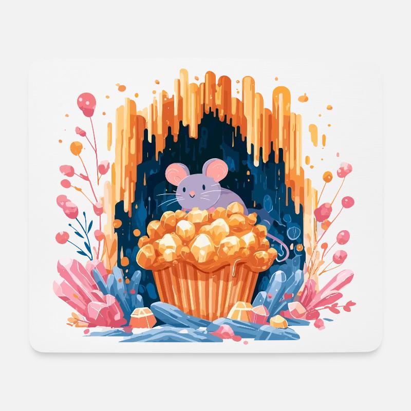 Souris câline dans le cratère du popcorn - Tapis de souris (format paysage) - blanc