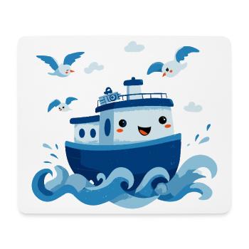 Fröhliches Blaues Boot auf See - Mousepad (Querformat) - Weiß - Vorne