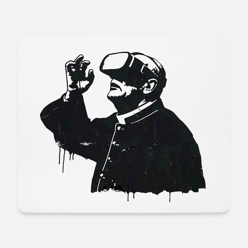 Priester mit VR Brille – Glaube trifft Zukunft - Mousepad (Querformat) - Weiß