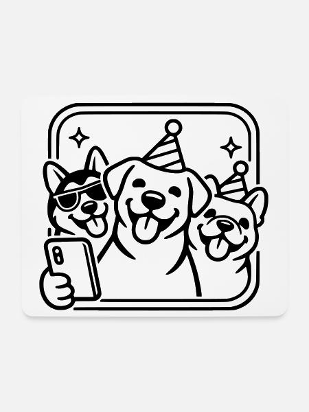 Party Dogs Selfie Hunde Line Art Minimalistisch - Mousepad (Querformat) - Weiß