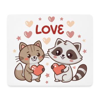 Cat and Raccoon Duo Lovers Kawaii - Mouse Pad (horizontal) - white - Front