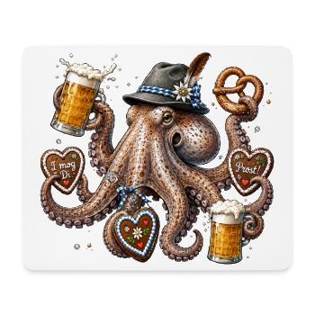 Krake mit Bier Brezel und Trachtenhut - Mousepad (Querformat) - Weiß - Vorne