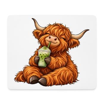 Highland Cattle mit Matcha Latte – Kuhmotiv - Mousepad (Querformat) - Weiß - Vorne