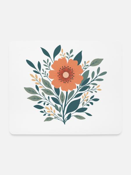 Orange Grafik Blume T-Shirt – minimalistisch - Mousepad (Querformat) - Weiß